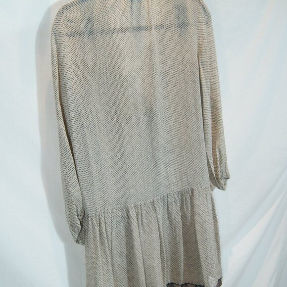 Joie | 100 % Silk Boho Peasant Dress Beige Black Embroidered | Size S - Picture 6 of 8